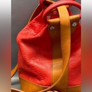 Valentina Red and Tan Leather Backpack Made in Italy